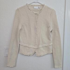 Anthropologie ETT:TWA Bardot Knit Tweed Cream Ivory Moto Jacket Zip Xs Stretch